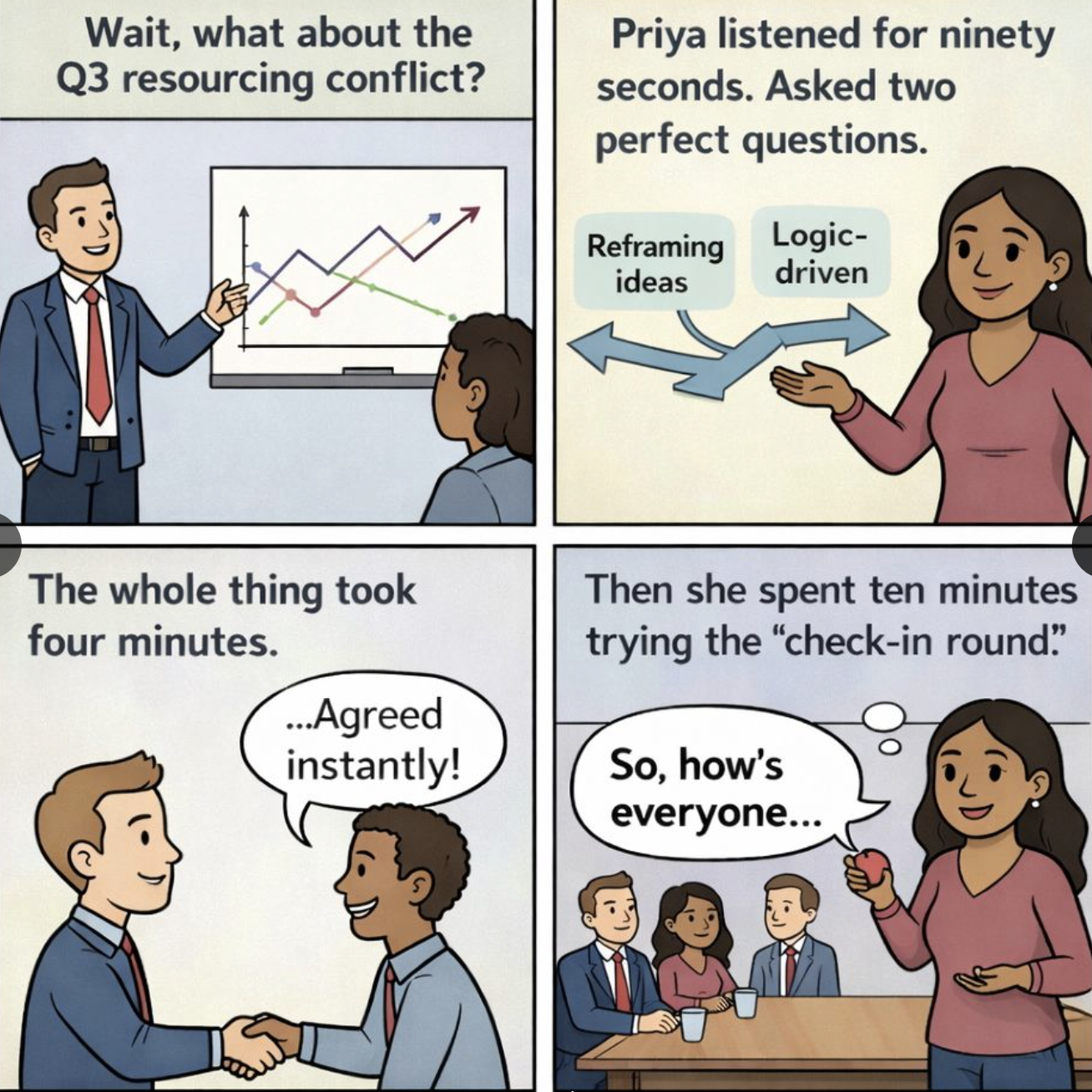 Final comic panel resolving Priya's story.